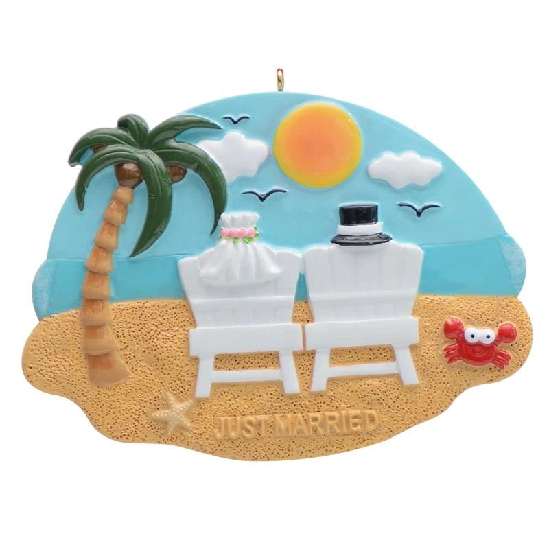 Wholesale Resin Maxora Couple On The Beach Personalized Christmas Tree Ornaments for Wedding Lover Honeymoon Gift | Дом и сад