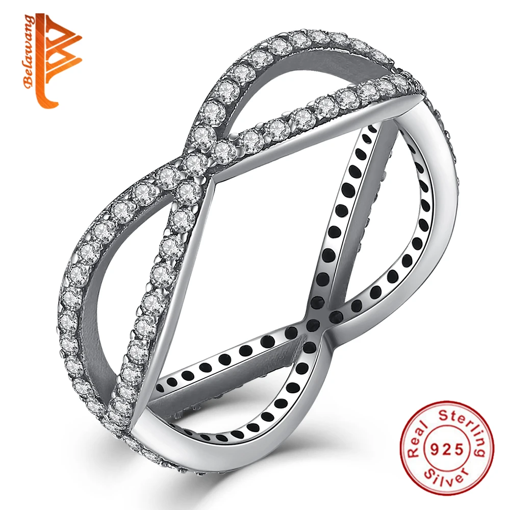 

BELAWANG Authentic 100% 925 Sterling Silver Sparkling BRAIDED Twisted Pave Cubic Zirconia Rings for Women Wedding Luxury Jewelry