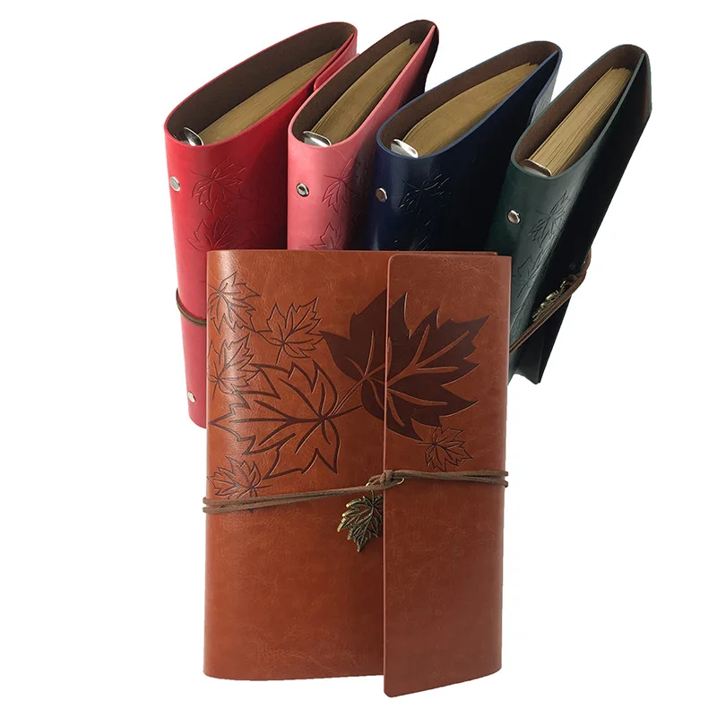 

Spiral Notebook Diary Notepad Vintage Maple leaf PU Leather Note Book Replaceable Stationery Gift Traveler Journal