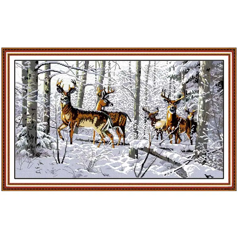 

Free Ship Antelopes in the Snow Counted Unfinished Cross Stitch wholesale Cross Stitch Sets for Animals Embroidery Needlework