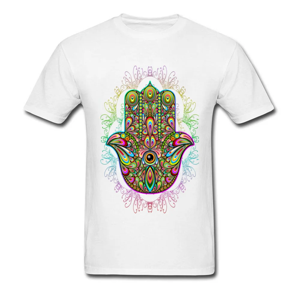 Hamsa Hand Amulet Psychedelic All Cotton Men Short Sleeve Tops & Tees Design NEW YEAR DAY T-Shirt Company Round Neck Tee-Shirts Hamsa Hand Amulet Psychedelic white