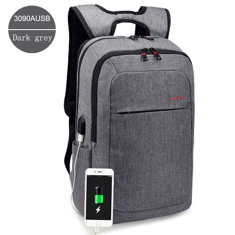 Tigernu Anti theft USB зарядка мужские 14,1 дюймов ноутбук рюкзаки женские рюкзак Mochila школьный рюкзак сумка повседневная сумка для ноутбука - Цвет: Grey 3090AUSB