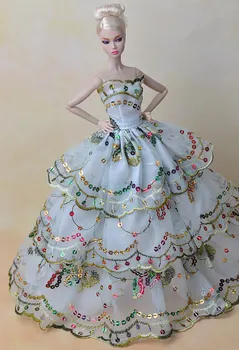 

New Design Bling Lace Colorized Sequin Embroider Wedding Party Gown Dress Fashion Outfit Clothes For Kurhn Barbie Doll Gift