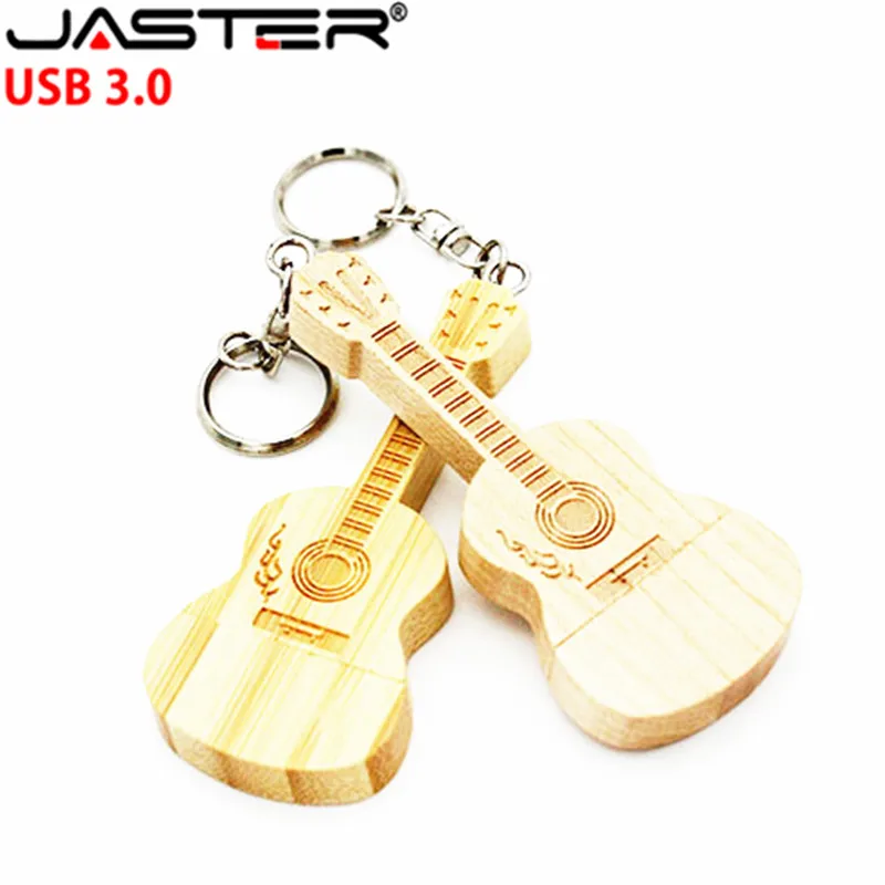 

JASTER USB 3.0 wooden guitar usb with metal keychain USB flash drive pendrive 8GB 16GB 32GB 64GB customer LOGO wedding gift