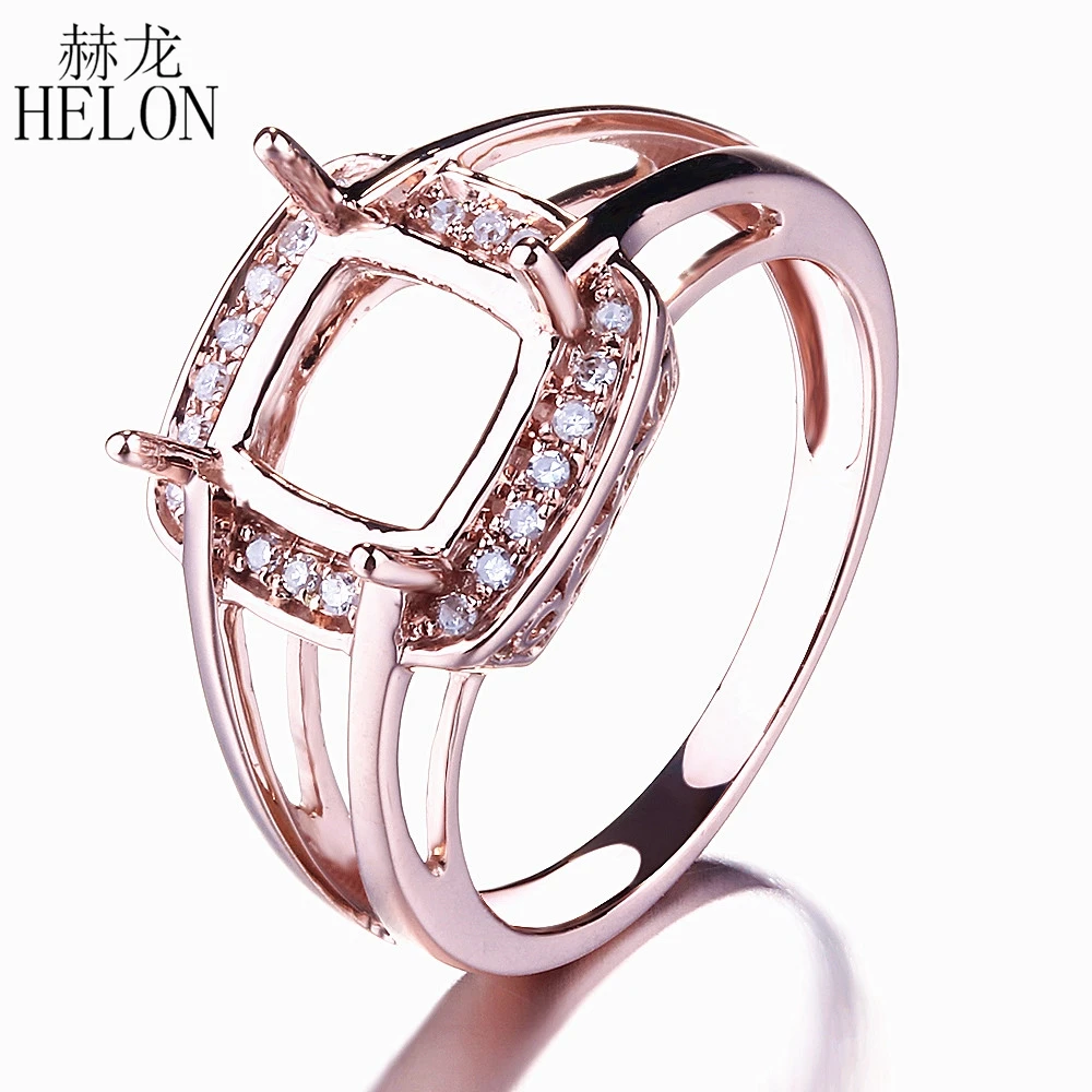 

HELON Brilliant Cushion Cut 7x7mm Natural Diamonds Engagement Wedding Semi Mount Ring Setting Solid 14K Rose Gold