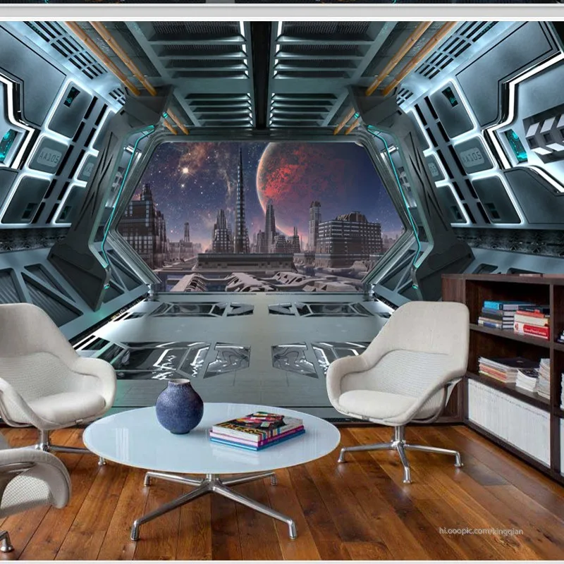 

Dropshipping 3D stereo spaceship Space capsule Bar theme restaurant KTV background 3d wallpaper on the wall