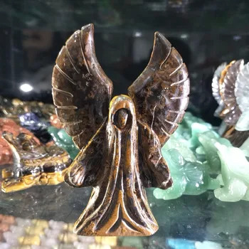 

2019 hot 100MM 100% Natural yellow tiger eye stone carved angel as home decoration Free shipping
