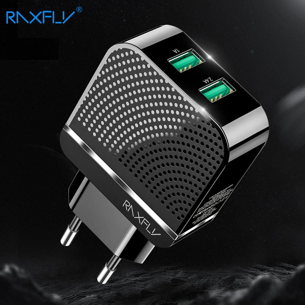 

RAXFLY USB Charger Dual Ports Phone Charging For iPhone XS Max Fast Travel Wall Charge For Samsung Xiaomi Mobile Phone Charger