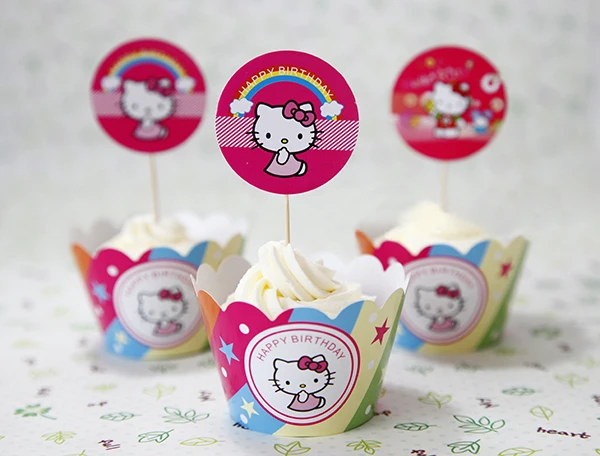 Free Shipping Hello Kitty Cupcake Wrappers Decoration