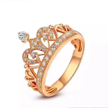 

Imperial Crown Micro Paved Solid AU585 Yellow Gold Quality Synthetic Carbon Ring for Women Wedding Romantic Jewelry