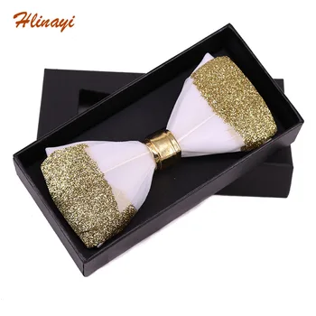 

Hlinayi 2019 Men's bow tie natural feather bow tie wedding banquet bowtie tie feather bow tie
