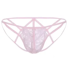 Мужское сексуальное бикини с цветочным кружевом, низкая талия, прозрачные трусы с открытой спиной, мужское нижнее белье, купальник, бандаж, стринги