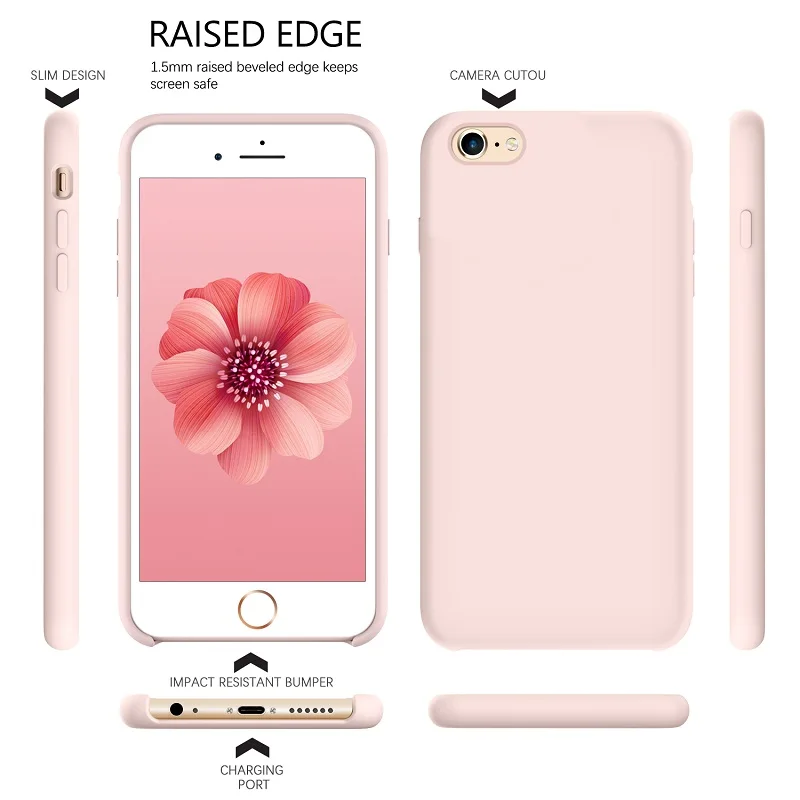 Pink Case For iPhone 6 6S Liquid Silicone Gel Rubber Cover with Soft Microfiber Cloth Lining Cushion Slim |