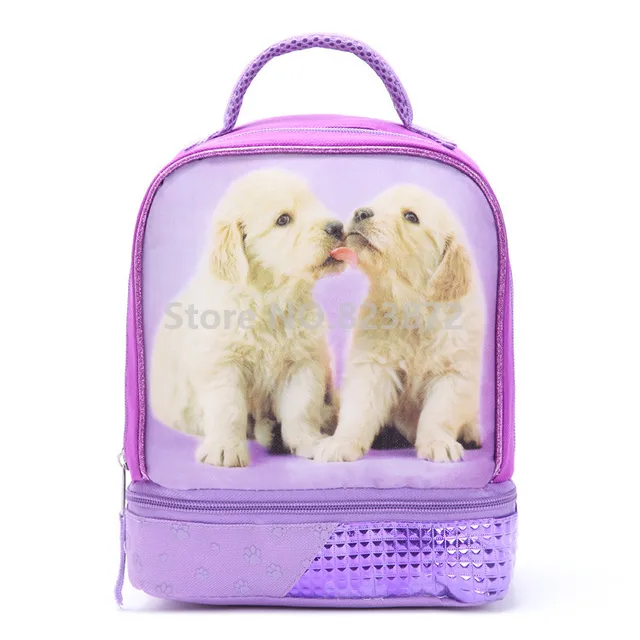 Cute Puppy Dog Purple Dual Compartment Insulated Lunch Bag For Women Cute Puppy Dog Purple Dual Compartment Insulated Lunch Bag For Women Kids Box Tote