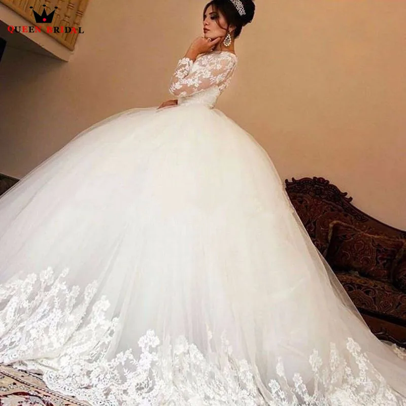 Бальное платье Пышное с длинным рукавом Кружевное романтическое элегантное размера плюс свадебные платья Новая мода свадебное платье на заказ YB88