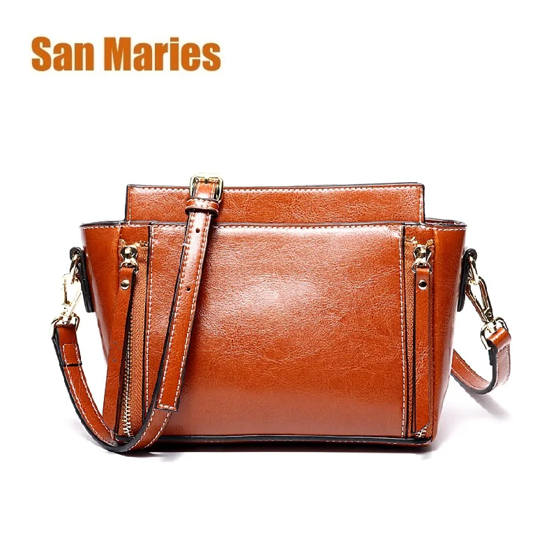 

San Maries Women Oil Wax Leather Designer Handbags High Quality Shoulder Bags Ladies Handbags Fashion Brands Cow Leather Bags