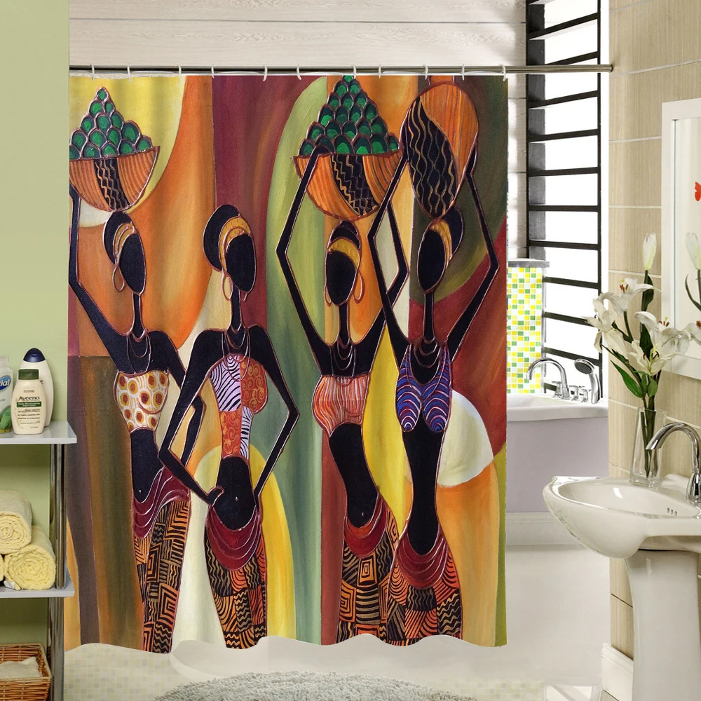 

2017 New Different Custom Waterproof Bathroom African Woman Shower Curtain Polyester Fabric Bathroom Curtain