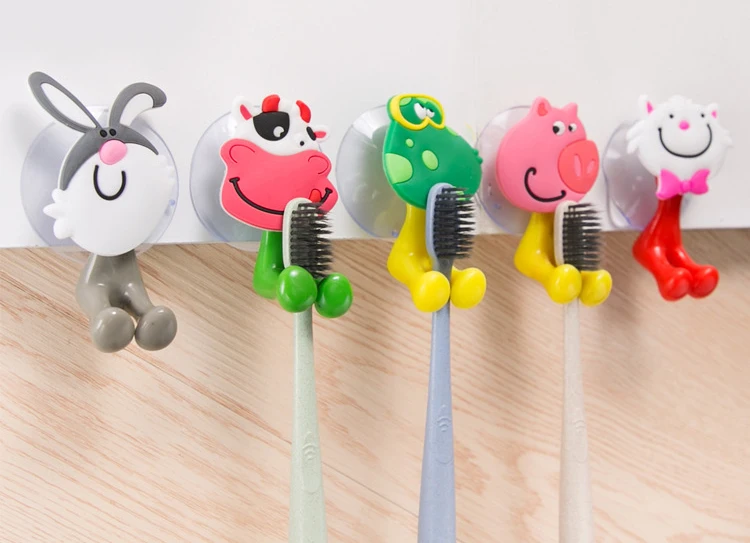 Милый мультфильм животных присоске настенная подставка для зубных щеток установлен зубная щётка держатель аксессуары для ванной комнаты