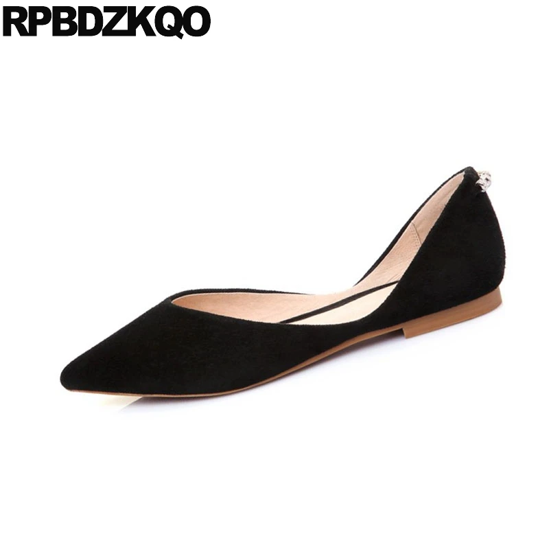 

Korean Women Chic Shoes Crystal Flats 2018 Party Black Slip On Rhinestone Suede Pointed Toe Summer Mori Girl Fashion Beautiful
