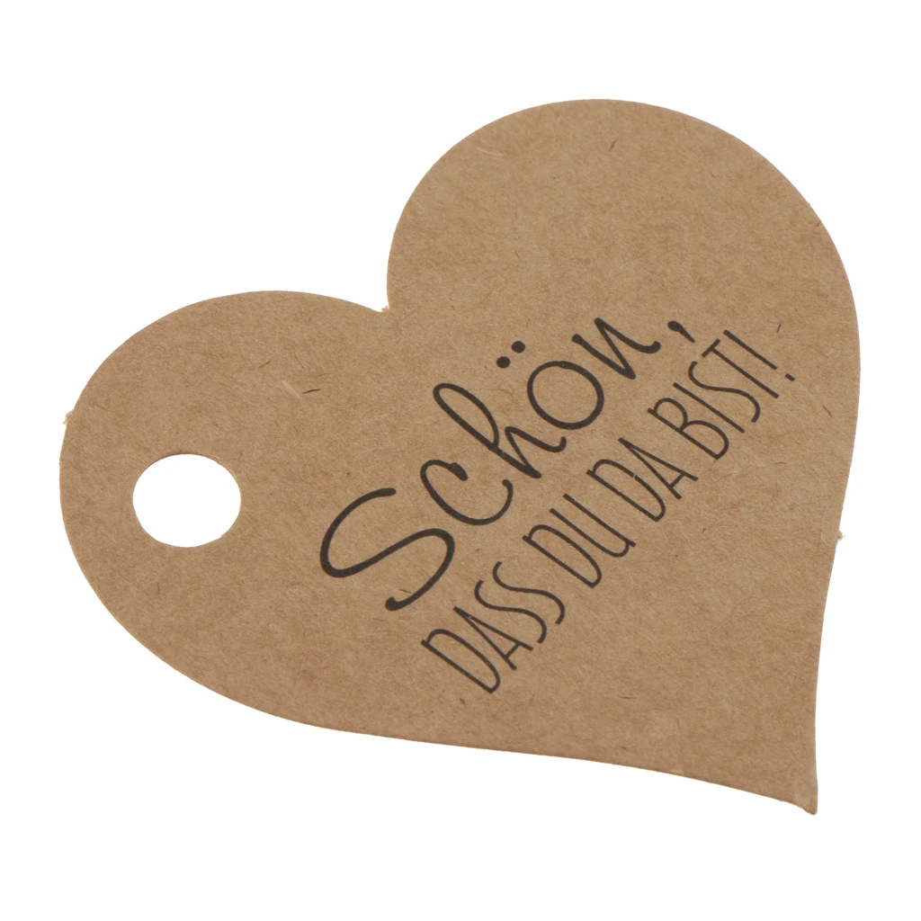 100pcs Shabby Chic Kraft Paper Gift Tags schoen dass du da bist Heart Label Wedding Favors Party Supplies
