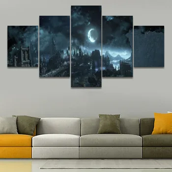 

Home Decor Bedroom Wall Art 5 Pieces Game Dark Souls III Castle Moon Night Pictures Canvas HD Print Modular Poster Painting