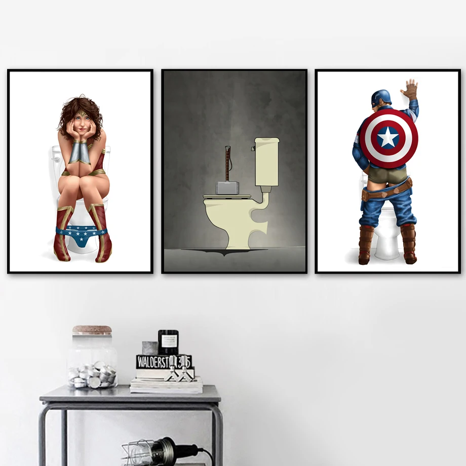 

Deadpool Captain America Batman Wonder Woman Spider Man Wall Art Canvas Painting Posters And Prints Wall Pictures Toilet Decor