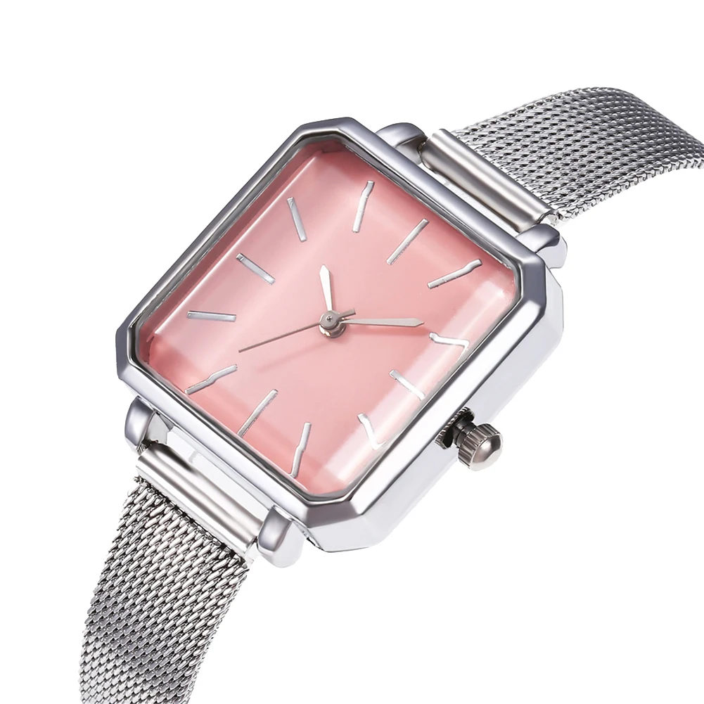 Business Party Women Analog Square Dial Alloy Mesh Band Quartz Wrist Watch Gift Mesh Belt Design Silver Black brown Watch Gift