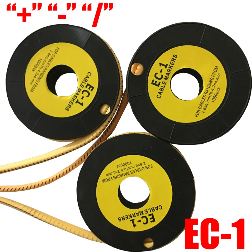 1000 шт/рулон EC 1 штепсельная вилка + минус Virgule/2.5mm2 тег гибкий ПВХ печать рукав