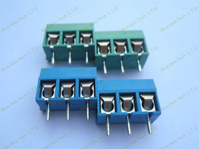 100 шт. KF301-3P 5,0 мм 3Pin PCB винт Клеммная колодка Разъем, 300 В/16А(22-14 AWG провода), зеленый+ синий