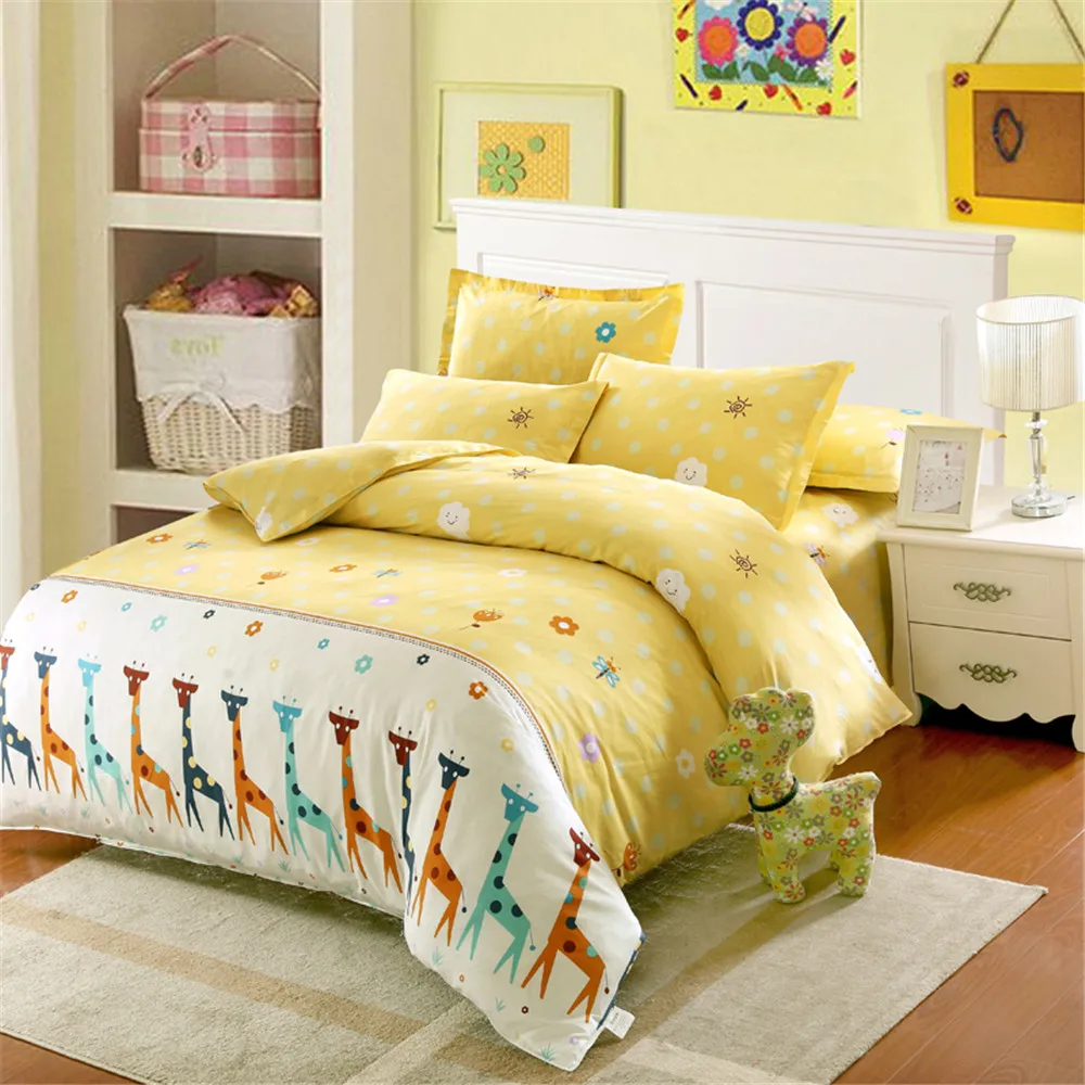 

Animal series Cartoon Giraffe Bedding Set 100%Cotton yellow white Duvet Cover Flat Sheet Pillowcase flower twin queen king size