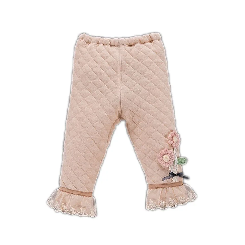 Toddler Tiny Baby girl Winter Autumn Organic Cotton Pants with Lace