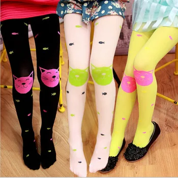 2016 New Design 1 Pair High Quality Velvet Cute Cat and Fish Panty hose for girls Pantyhose Spring Summer Stocking Kids Tights