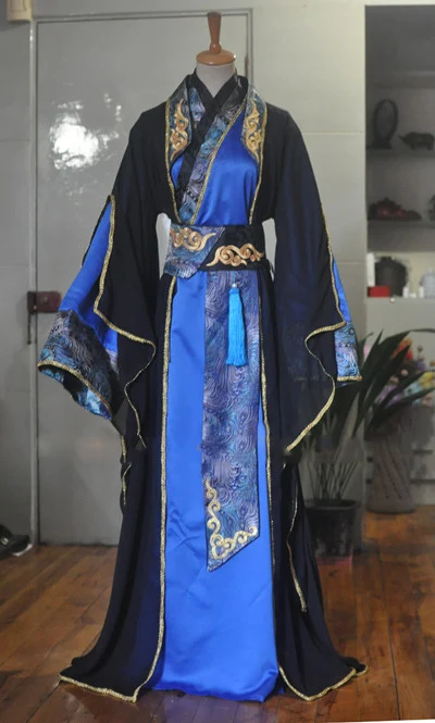 Чистый запас черный синий мужской костюм Hanfu для сценического выступления или ТВ игры - Цвет: male 175cmH