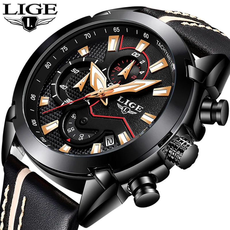 

LIGE Watch Men Fashion Quartz Army Military Clock Mens Watches Top Brand Luxury Leather Waterproof Sport Watch Relogio Masculino