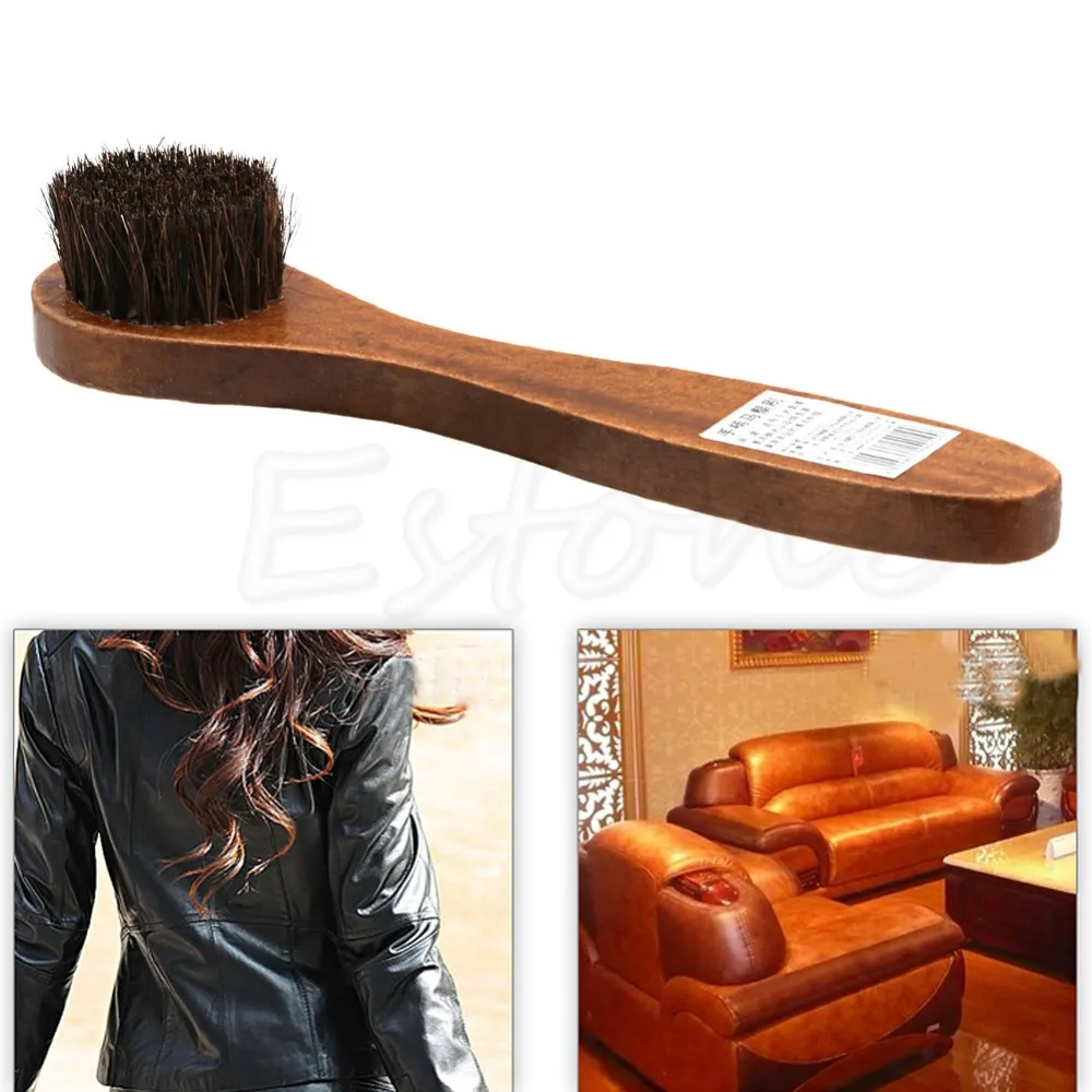 1Pc Wood handle bristle horse hair brush shoe boot polish shine cleaning dau BE 