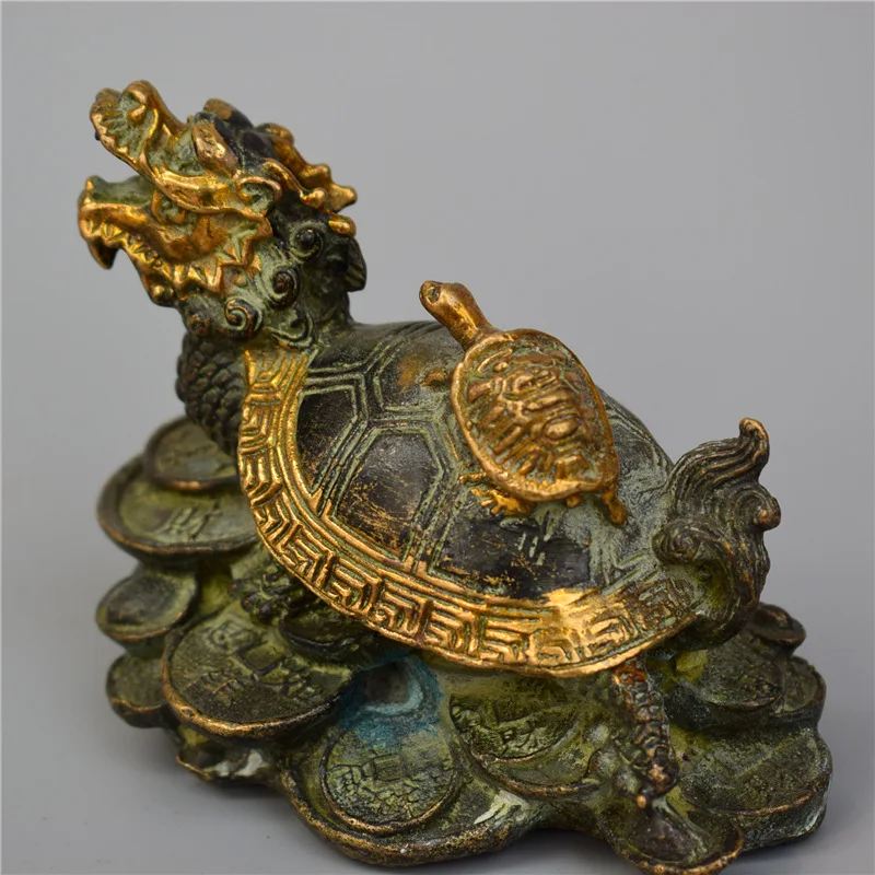 

Collect rare sculpture pure bronze gilded sculpture tortoise sculpture size 10x9x5cm dragon turtle sculpture and other