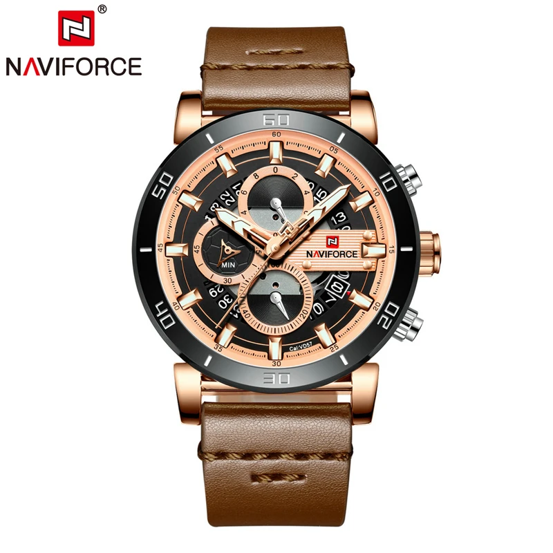 

Naviforce Dare Mens Watches Leather Japan Quartz Movement Man Watch Chronograph Wristwatches Clock Montre Homme Reloj Hombre