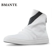 Брендовые черные ботинки из натуральной кожи; белые брендовые Модные мужские повседневные ботинки с высоким берцем; обувь с высоким берцем на молнии; ботинки в стиле хип-хоп для мужчин