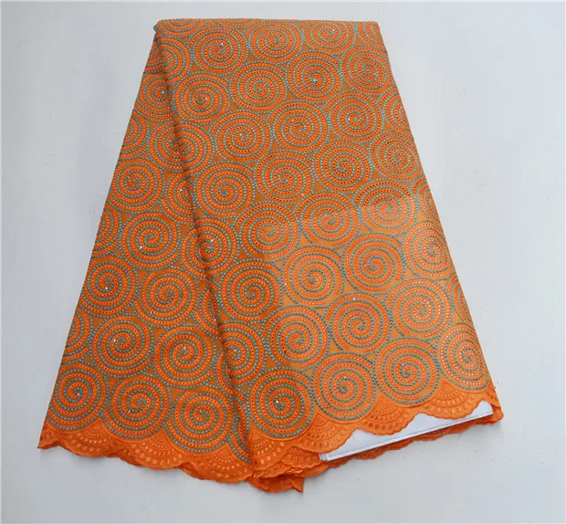 Orange lace fabrics high quality african cotton swiss voile lace fabric