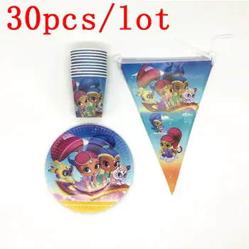 

Shimmer and Shine Theme 30Pcs/Lot Disposable Paper Cup+Plate+Flag Family Party Kid Favors Birthday Baby Shower Decoration Supply