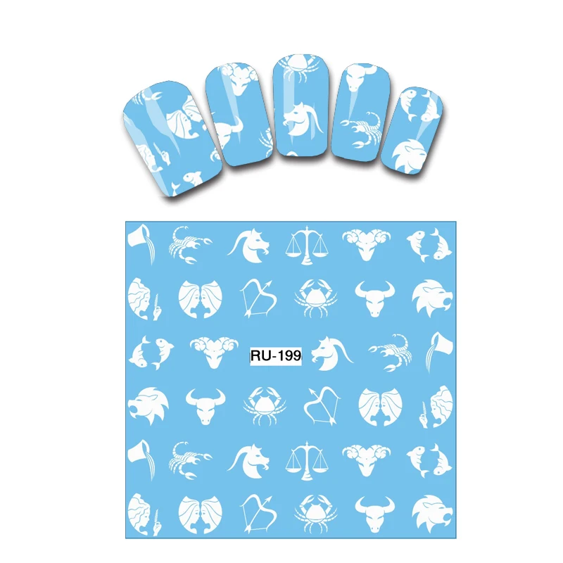 

Water Transfer Decal Nail Sticker WHITE CARTOON CONSTELLATION ZODIAC SIGN RU199