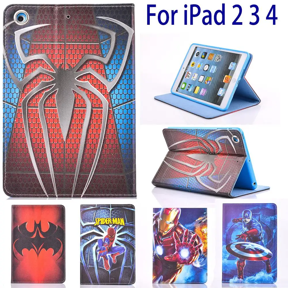 Case for Apple iPad 2 3 4 iPad4 Tablets Case Cartoon Super man Spiderman Book Flip