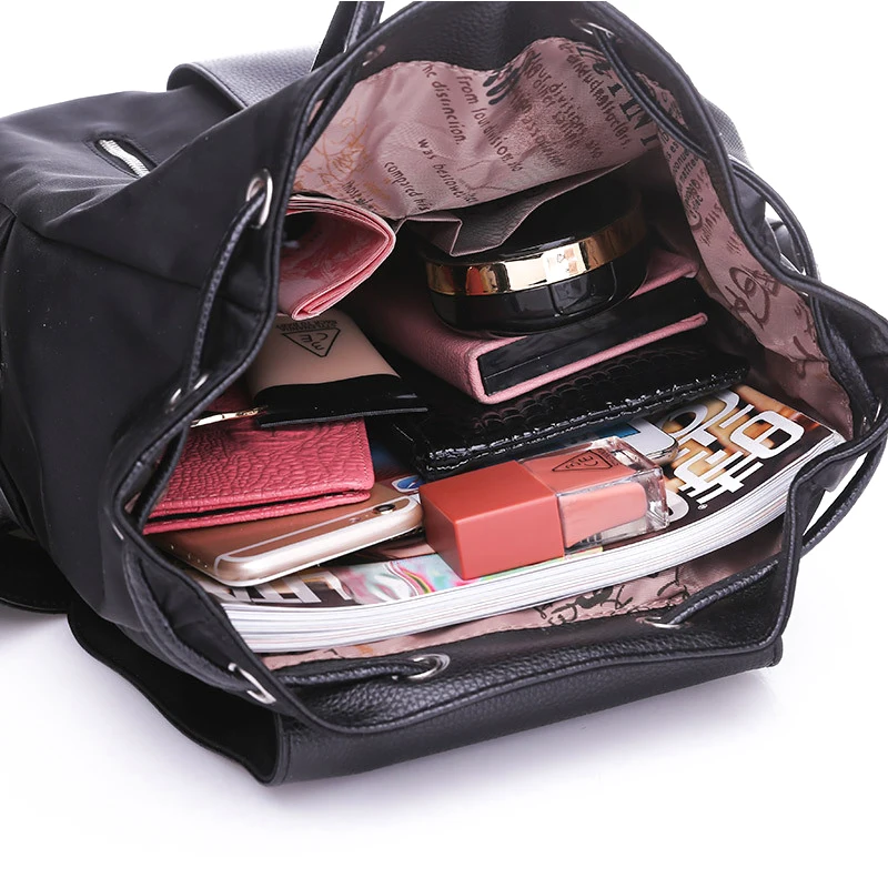 Las mujeres Mochila bolsas para la escuela adolescente chicas de Nylon de la cremallera de cierre de diseño negro mujer Mochila mujer, Mochila de moda saco un Dos