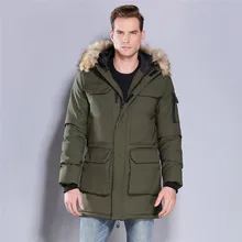 Новая зимняя Большая куртка с меховым воротником и капюшоном, мужское теплое пальто, модная повседневная куртка, длинное толстое мужское пальто, цвет черный/армейский зеленый