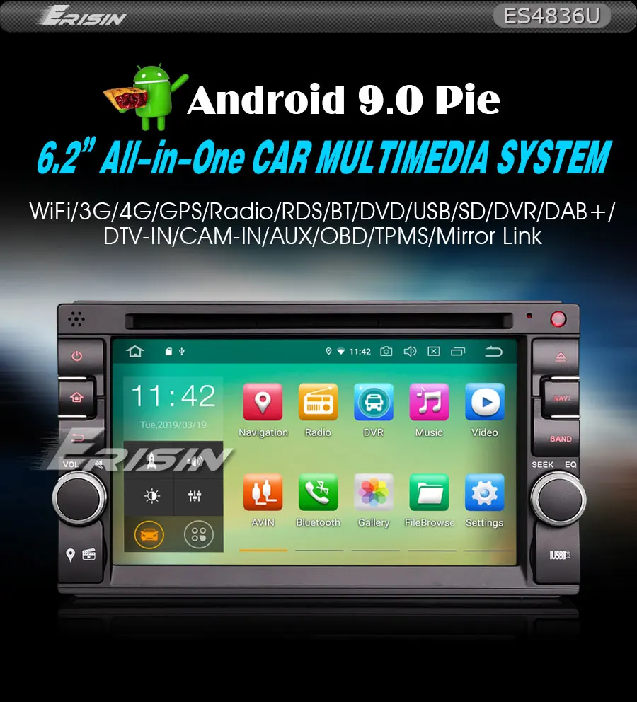 Sale Erisin ES4836U 6.2" Double Din Android 9.0 Car Stereo Nissan GPS WiFi DAB+ SatNav OBD Bluetooth TPMS 0