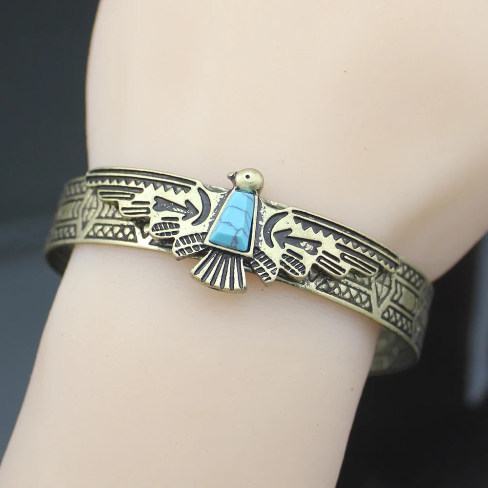 Vintage Gold Silver Plated Tribal Antique Carve Eagle bracelets for Women Bangles Pulseiras Cuff American Men Jewelry - Image 6