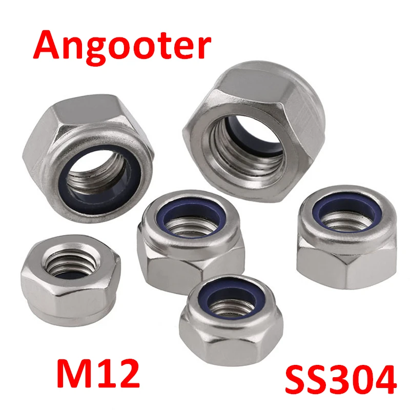 20pcs DIN985 M12 Stainless steel SS304 Nylon Insert Hex Lock Nuts A2