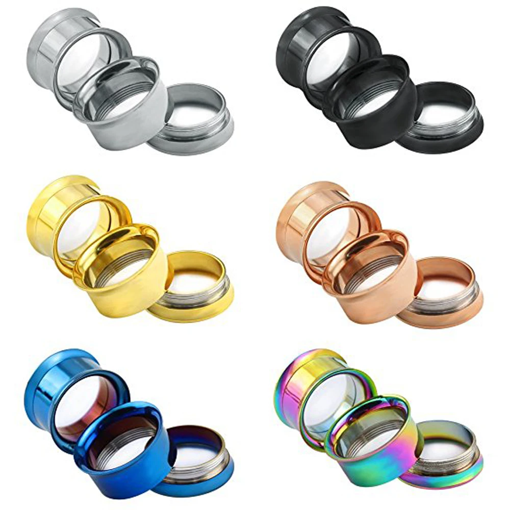 12pcs Internally Thread Titanium Anodized Steel Double Flared Flesh Tunnel Plug Jewelry Body