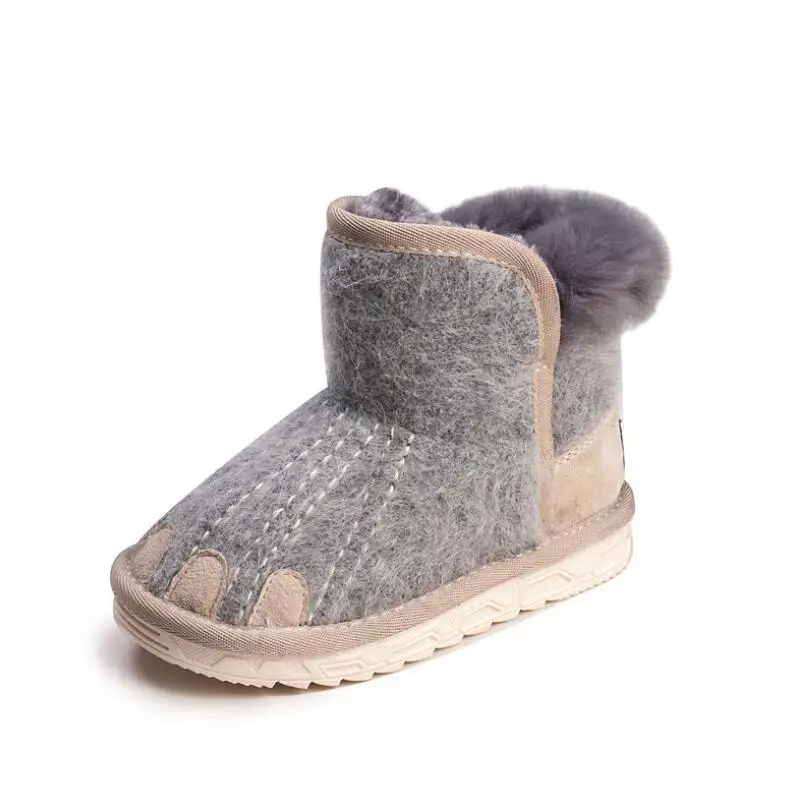 

Girls rabbit fur snow boots 2018 winter new fashion wool paws children's boots baby snow boots plus velvet cotton shoes size