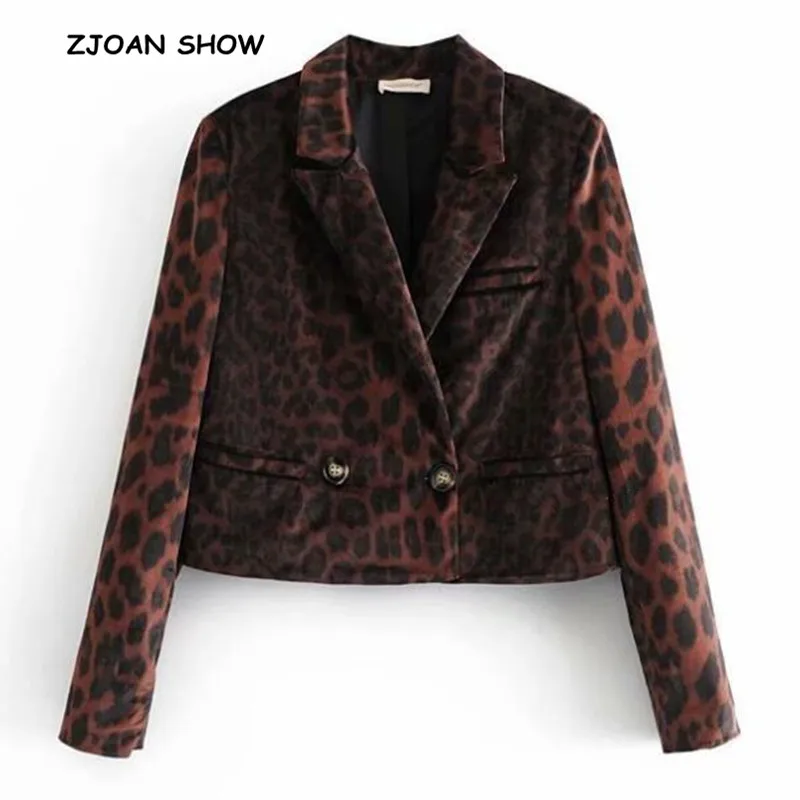 

2019 New Women Spring Notched Collar Animal Leopard Pattern Velour Blazer Vintage Long Sleeve Velvet Suit Jacket Coat Outerwear